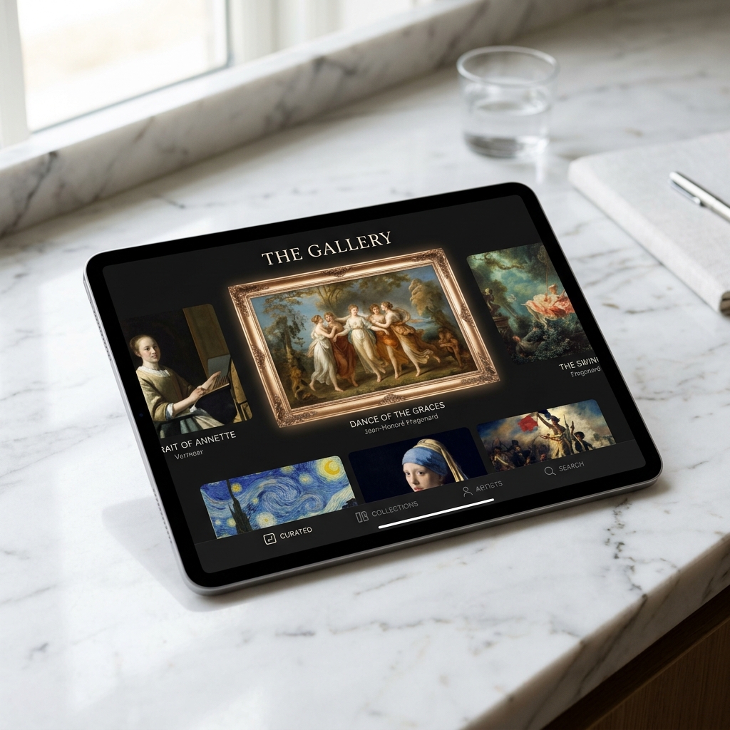 Art Authority app on iPad showing masterpiece gallery